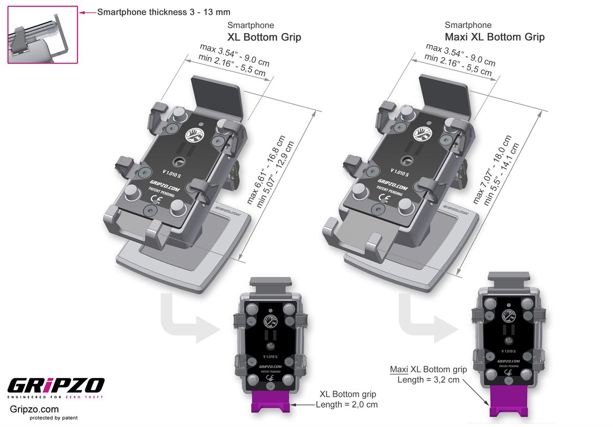 V1 Gripzo adjustable phone grip dimensions